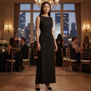 Westcott crystals elegant classic black slit dress size 4